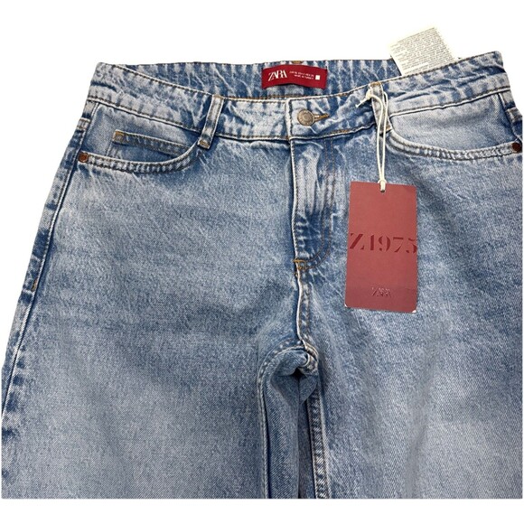 Zara Women's Z1975 Slim Flare Mid  Rise Split Hem Ripped Jeans Sz 4 New retro - Picture 4 of 14